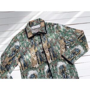 vtg Sara Studio cat kitten puppy dog floral‎ cottagecore woven tapestry jacket